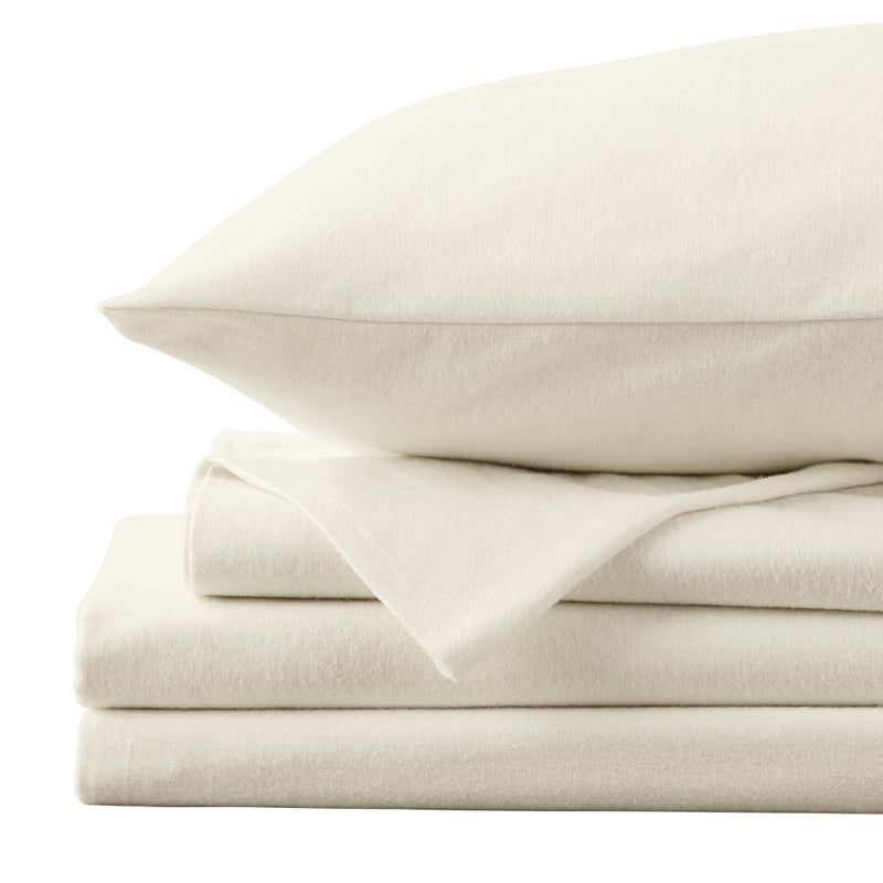 Market & Place 100% Turkish Cotton Flannel Sheet Set | 4 Piece Deep Pocket Solid Cozy Winter Bed Sheets | Double Brushed for Extra Softness & Comfort | Chalet Collection (Queen, Ivory) - Image 2